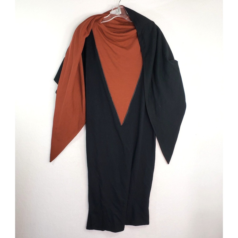 Vintage Bettye Little Wool Dress Womens Size 6 Shawl Collar Black Rust USA‎ Made